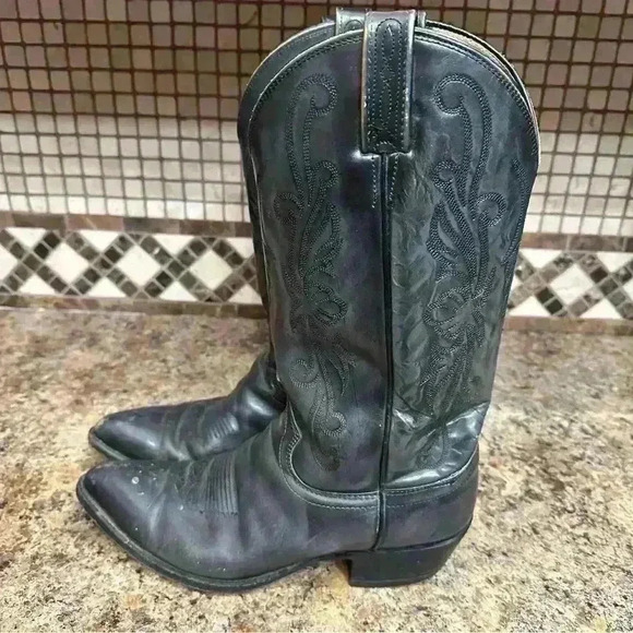 Dan Post Black Men’s Cowboy Boots 9D Western Pull On Boots Embroidered Rodeo - Picture 1 of 10